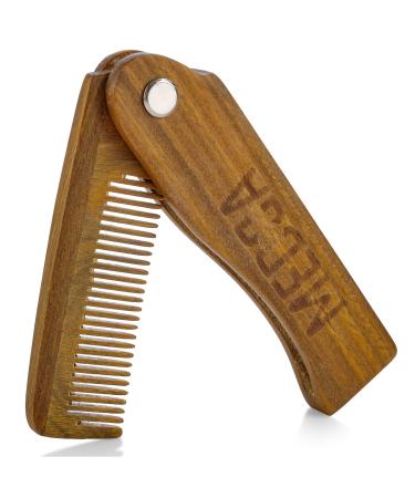 Folding Wooden Comb - 100% Solid Beech Wood - Fine Tooth Pocket Sized Beard, Mustache, Head Hair Brush Combs for Men With Any Hair Types - Travel, Styling & Detangler