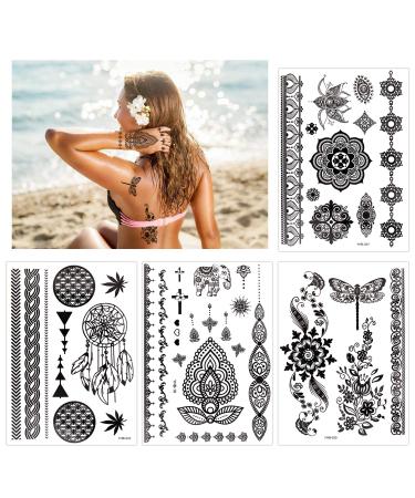 Konsait 10 Sheets Henna Temporary Tattoo Stickers for Women - Black Lace Mehndi Body Transfers for Festival Party - Adult Girls Body Art - Buy Online on GoSupps.com