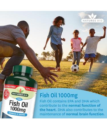 Natures Aid Fish Oil 1000mg | Omega 3 (180mg Epa & 120mg Dha) | 240 Softgels | Made In The UK | Extra Value Pack 240 Capsules - Buy Online on GoSupps.com