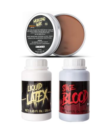 Spooktacular Creations 8.45 oz Liquid Latex  8.45 oz Fake Halloween Vampire Blood  and 1.76 oz Wax for Halloween Costume  Zombie  Vampire and Monster Makeup & Dress Up