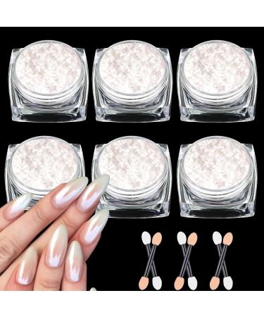 Bishengyf 6 pieces chameleon chrome powder pearl nail powder mussel-nail glitter dust color change nail powder with a magical mirror effect for nail art design decoration chameleon powder