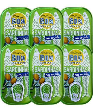 Bom Petisco Sardines in Olive Oil 6 x 120 g | Premium Quality from Portugal | Rich in Omega-3x
