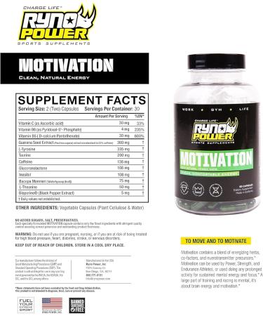 Ryno Power Motivation Pre-Workout Capsules - Focus & Energy Supplement (30 Servings) | International Shipping Available - Buy Online on GoSupps.com