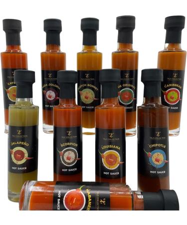 Chilli Lover Gift Set 2023 - Gourmet Hot Sauce Set for Men & Women | Christmas Present | 10 x 50ml Glass Bottles | Vegan | Chili Challenge | 12 PC Set - Buy Online on GoSupps.com