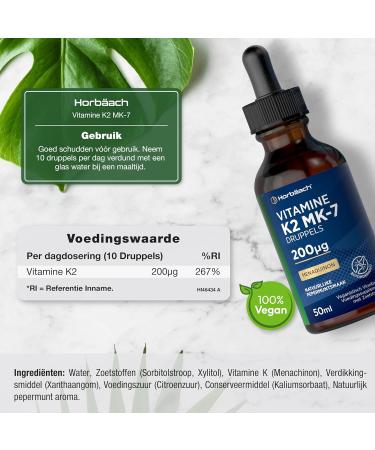 Vitamin K2 MK7 Drops 200 g per Daily Dose 50 ml Vegan Liquid Natural Peppermint Flavor from Horbaach - Buy Online on GoSupps.com