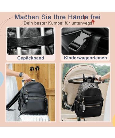 Miss Fong Black Leather Diaper Backpack | Spacious Baby Bag with Travel Bottles Diaper Pad & Stroller Hooks - Buy Online on GoSupps.com