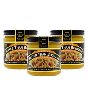 Better Than Bouillon Premium Roasted Chicken Base, Made with Seasoned Roasted Chicken, 38 Servings, Blendable Base for Added Flavor, 8-Ounce Jar (Pack of 3)