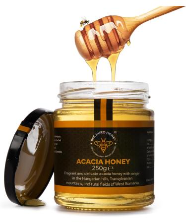 Bee HURO Honey Raw Acacia Honey - 100% Pure Honey Raw Unpasteurized with No Added Sugar or Preservatives - 250g - Buy Online on GoSupps.com