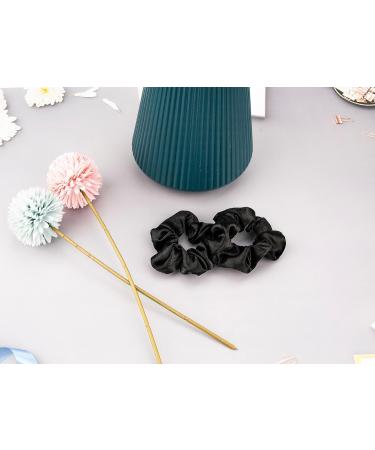 Premium Silk Scrunchies Set for Women - 2 Pcs Black Satin Hair Scrunchie Ponytail Holders | Elastic Hair Ties for Long, Fine & Thick Hair - Buy Online on GoSupps.com