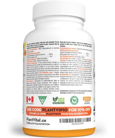 PlantVital Organic Ashwagandha Supplement with Black Pepper - 1300mg (two caps) Ashwagandha Capsules for Stress Relief Energy Increase Sleep Aid & Memory Support - 120 Vegan Ashwagandha Supplements 1 Bottle (2 Months Supply) - Buy Online on GoSupps.com