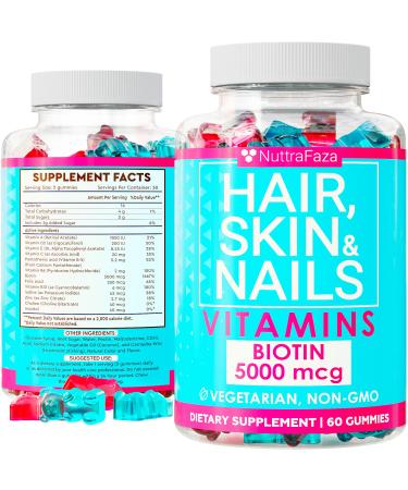 Hair Growth Vitamins with Biotin 5000 mcg, Folic Acid, Vitamin A, D - Hair Skin and Nails Gummies - Natural Hair Gummies for Hair Loss for Women and Men - Non-GMO - Vegan Gummy Bears (1 Pack)