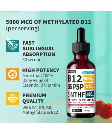 (2-Pack) Methylated B Complex Liquid Drops with Active L-Methylfolate - B12 Sublingual Drops, Vitamin B Complex - Vegan B 12 Vitamin 5000mcg, Non-GMO, Raspberry Flavor, No Sugar, 2 Fl oz, 80 Servings - Buy Online on GoSupps.com