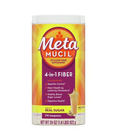 Metamucil With Real Sugar, Fiber Supplement, Natural Psyllium Husk Powder, Plant Based, 4-in-1 Fiber for Digestive Health, With Real Sugar, 114 teaspoons (28.1 OZ Fiber Powder)