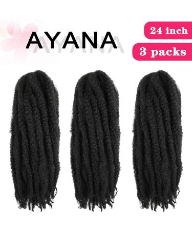 Ayana Marley Hair - 3 Packs 24 Braiding Hair for Faux Locs & Crochet (1B) | Synthetic Afro Extensions - Buy Online on GoSupps.com