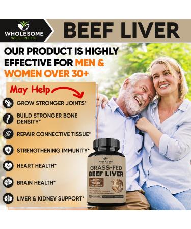 Wholesome Grass Fed Desiccated Beef Liver Capsules - 180 Count for Optimal Health - Buy Online on GoSupps.com