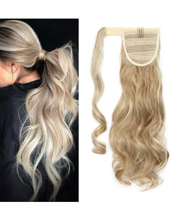Ponytail Extension Wrap Around Long Straight Curly Clip in Ponytail Hair Extensions for Women Brown Black Blonde Hairpiece 17"-Curly Sandy Blonde & Bleach Blonde Sandy Blonde & Bleach Blonde 17 Inch