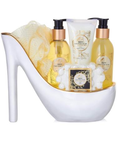BRUBAKER Luxury Vanilla Spa Beauty Set | 6-Piece Bath & Shower Gift Set in Ceramic Stiletto White Gold | International Shipping Available - Buy Online on GoSupps.com