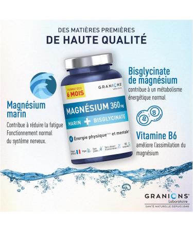 GRANIONS - Magnesium Bisglycinate + Marine Magnesium - 6 MONTH FORMAT | Marine Magnesium + Magnesium Bisglycinate + Vitamin B6 - Buy Online on GoSupps.com