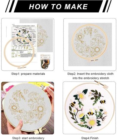 Lukinbox Embroidery Starter Kit for Beginners - 3 Cross Stitch Sets with Cute Bees and Flowers Patterns, Hoop, Threads, Needles & Instructions - Buy Online on GoSupps.com