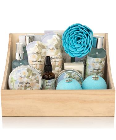 Bath Spa Gift Sets - Luxury Basket With Jasmine & Lavender - Spa Kit Includes Wash, Bubble Bath, Lotion, Bath Salts, Body Scrub, Body Spray, Shower Puff, Bathbombs, Soap and Towel Jasmine + Lavender 15 Piece Set