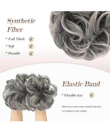 Fine Hair Part with Rubber Band | Synthetic Hair Extensions & Ponytail Tubes for Women & Girls - Gray & White Tips | 38g 1B/171T60 - Buy Online on GoSupps.com