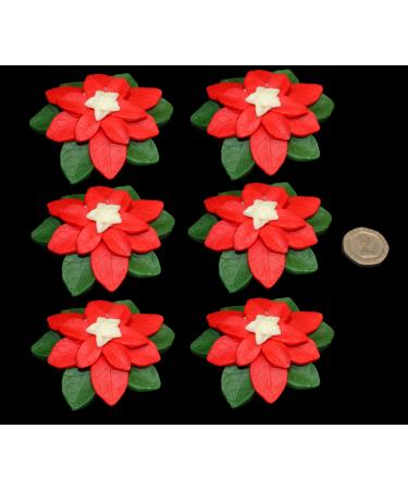 6 x edible 3D Small Christmas Poinsettia Red Flowers 20 colours toppers decorations cake (Red)