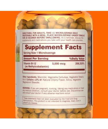 Sundown Dissolvable B12 5000mcg - Vegetarian Cherry Flavored Microlozenges for Cellular Energy - 90ct - Buy Online on GoSupps.com