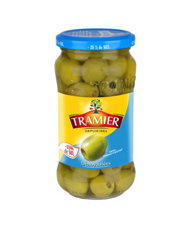 Tramier Pitted Green Olives -25% Salt (1 x 160 g), table olives from Spain, pitted olives ideal for