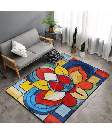 Flannel Carpet Mondrian Bohemian Lotus Flower Picture 60 x 39 in Non-Slip Durable Suitable for Living Room and Office Bedroom - Buy Online on GoSupps.com