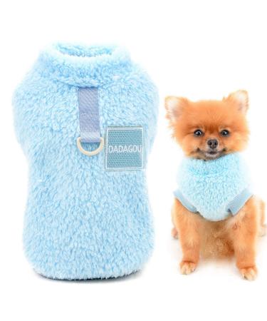 Smalllee_lucky_Store pet-Sherpa-fleece sweater vest turtleneck sweater with D-ring soft sweatshirt for small dogs cats puppies yorkie chihuahua warm autumn winter clothing blue l l blue