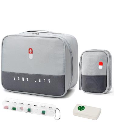 Wugu 2stk medication bag portable medication bag with 2 pieces tablet box moisture -resistant medicine storage bag travel pharmacy bag for school travel camping and hiking -gray - Buy Online on GoSupps.com