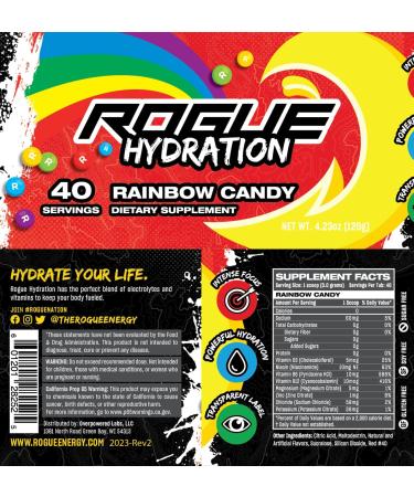 Rogue Energy Hydration Powder - Daily Electrolyte Supplement for Gamers (Rainbow Candy - 40 Servings) - Sugar & Gluten Free with Magnesium & Potassium - Buy Online on GoSupps.com