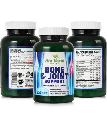 VitaVocal Bone and Joint Support with D3 K2 + Calcium Magnesium - 120 Vegetarian Capsules for Bone Density & Healthy Joints - Buy Online on GoSupps.com