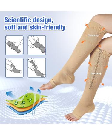 Bropite Compression Stockings with Zipper - 2 Pairs Calf Height Open Toe XXL B-Nude - Comfortable & Supportive International Shipping - Buy Online on GoSupps.com