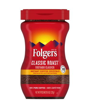 Folgers Classic Roast Instant Coffee Crystals, 8 Ounces 8 Ounce (Pack of 1)