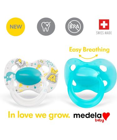 Medela Baby Pacifier | 6-18 Months | BPA-Free | Lightweight & Orthodontic | 2-Pack | Turquoise Blue and White with Baby Animals - Buy Online on GoSupps.com