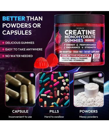 Creatine Gummies Monohydrate Complex 9000MG Pre-Workout for Men & Women Creatine Gummy with L-Taurine BCAA 2:1 B12/6 for Muscle Support Enhance Strength Energy Boost-120 Count Raspberry 120 Count (Pack of 1) - Buy Online on GoSupps.com