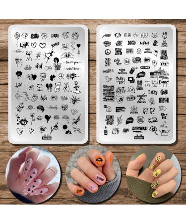 Nail Stamping Plates Heart Letter Nail Stamping Kit 2 Pcs Lips Graffiti Animals Patterns Design Nail Stamp Plate 14.5 * 9.5cm Stainless Steel Nail Art Templates DIY Nail Tools Nail Stamping D33-D34 - Buy Online on GoSupps.com