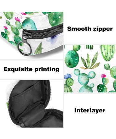 Stylish Menstruation Pad Bag with Zipper - Women's Napkin & Tampon Collecting Bag | Watercolor Cactus & Purple Flower Design - Buy Online on GoSupps.com