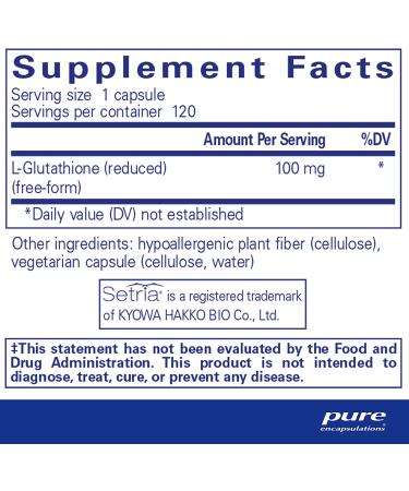 Pure Encapsulations Reduced Glutathione | Antioxidant Supplement for Liver and Cell Health | 120 Capsules - Buy Online on GoSupps.com
