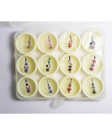 Set of 60 Multicolored Crystal Bindis Tattoo Stickers - Adhesive Indian Body Jewelry for Forehead - IS4A Long Multi Size Bindi Collection - Buy Online on GoSupps.com
