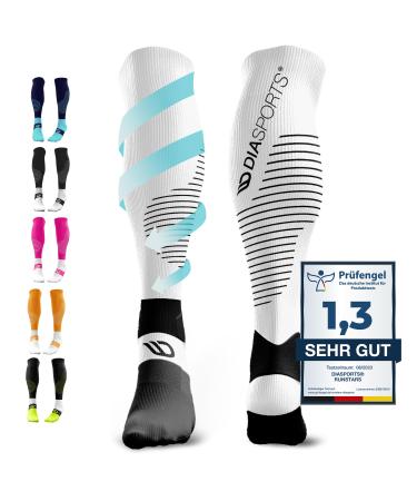 Diasports runstars compression socks for sports running marathon and triathlon |Runstars Premium compression socks with even compression and reinforced heel for women and men white M - Buy Online on GoSupps.com