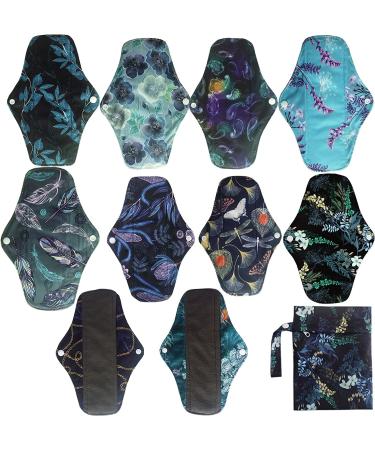 10PCS 10 Inch Charcoal Bamboo Cloth Reusable Washable Menstrual Pads Sanitary Pads+1 Wet Bag (NCM-M10-01)