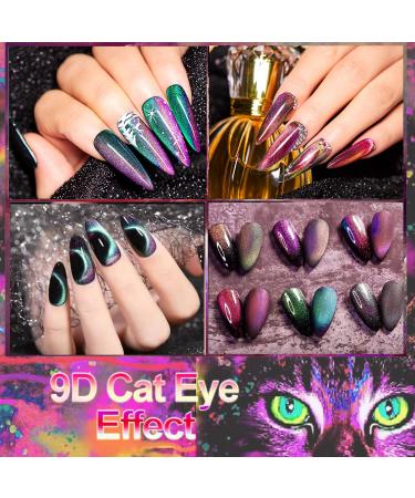 9D Cat Eye Gel Polish Set B - Dual Colors Holographic Chameleon Gel with Magnet Stick | Salon Quality Base, Top & Matte Coat Included - Buy Online on GoSupps.com