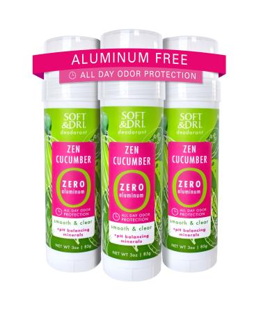 Soft & Dri Zen Cucumber Aluminum Free Deodorant 3 oz Smooth and Clear Stick pH Balancing Minerals 3 Pack Zen Cucumber 3 Ounce (Pack of 3)