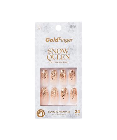 GoldFinger Limited Edition Snow Queen Press On Manicure, Gel Nail Kit, Polish Free Mani, Long Length (Goldflake) #Goldflake