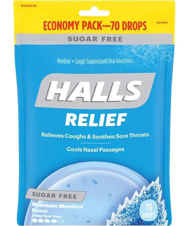 HALLS Relief Mountain Menthol Sugar Free Cough Drops - Economy Pack (70 Drops) - Buy Online on GoSupps.com