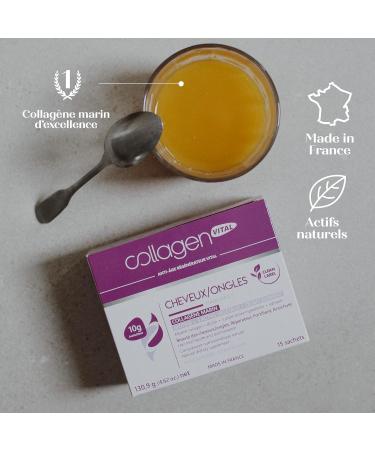Collagen Vital - Collagen Vital Cheveux & Ongles - Biopeptides de Pur Collag ne Marin - Pr vention R paration Protection et Pr servation - Fabrication Fran aise - 15 Sachets 130g - Buy Online on GoSupps.com