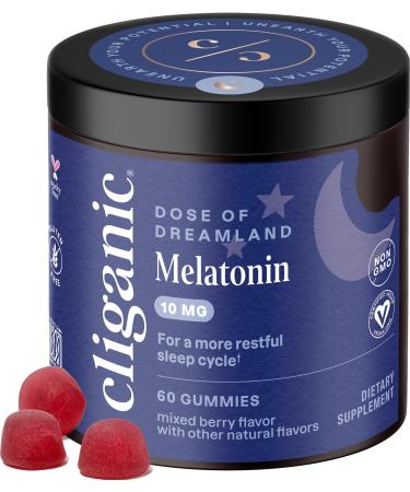 Cliganic Melatonin Gummies (10 mg 60-Day Supply) - Adult Sleep Aid Berry Flavor Vegan Non-GMO Kosher Gluten-Free Supplement Helps Regulate Circadian Rhythm & Promotes Peaceful Nights 60 Count (Pack of 1)