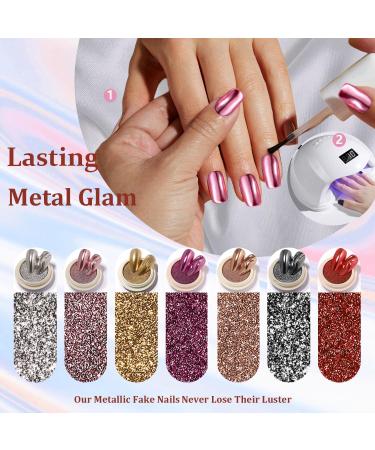 Coconut Pink Chrome Square Press On Nails - 24 PCS Metallic Fake Acrylic Nails | Short & Medium Coffin Style - High-Quality Glue-On Nail Art - Buy Online on GoSupps.com